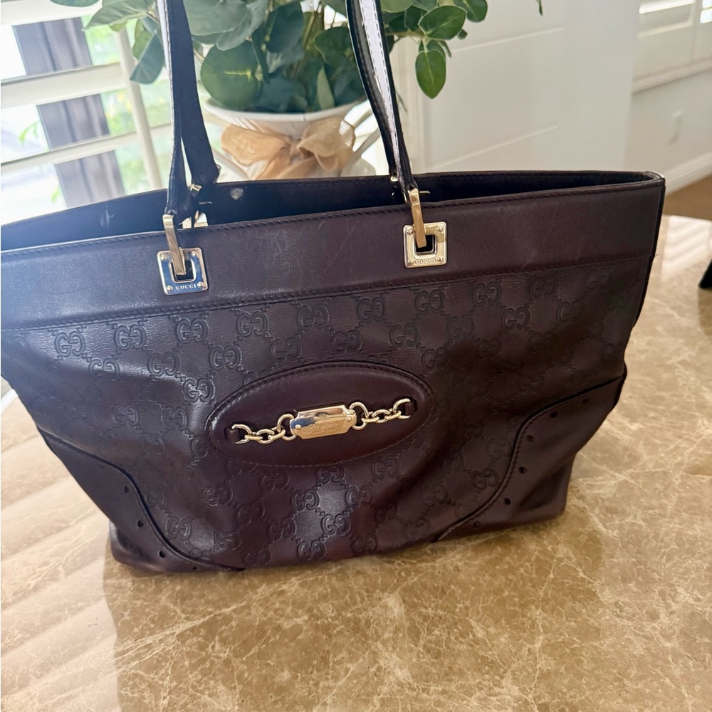 Gucci Chocolate Brown Embossed Shoulder Bag